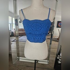 Jason Wu Blue Eyelet Bustier Crop Top Womens Size 2 Linen Corset Smocked Back